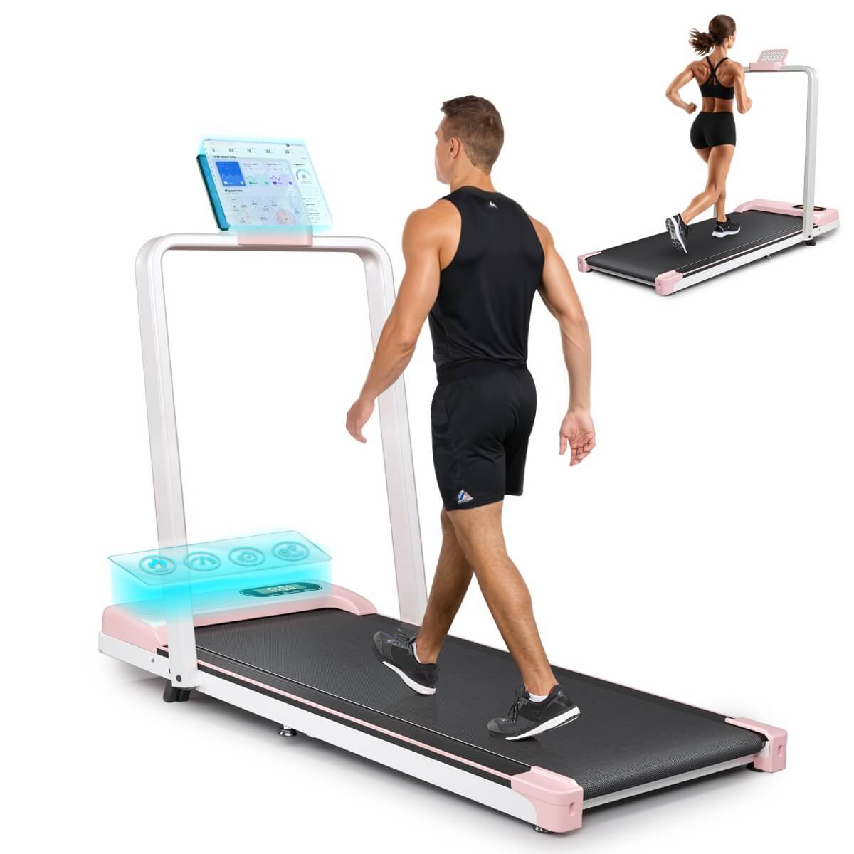 Folding Treadmill with Handrail ¨C Adjustable Incline, 1¨C10 km/h Running Machine with LED Display & Phone Holder