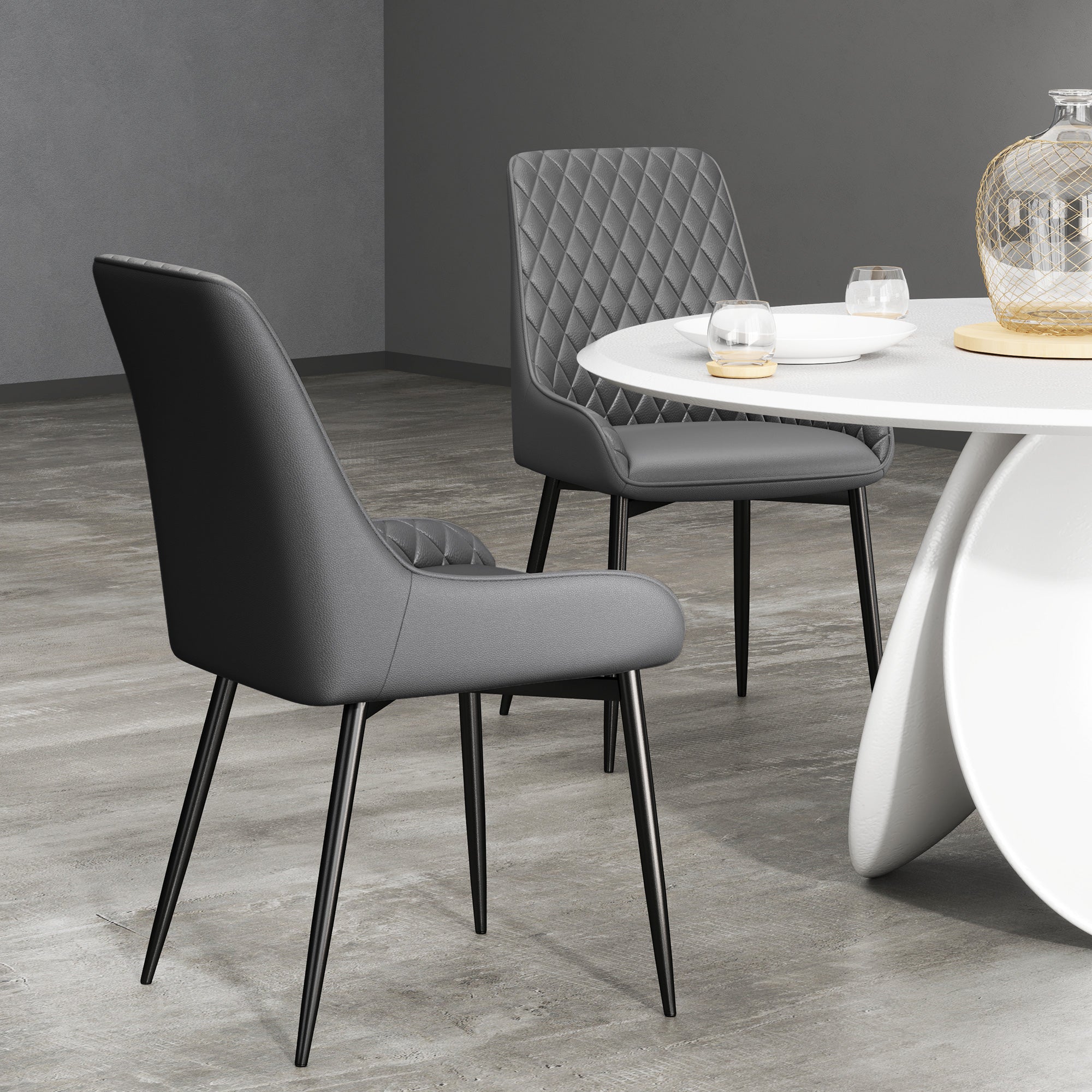 Dining Chairs, Quilted with Metal Frame 4 Legs, Grey PU Leather