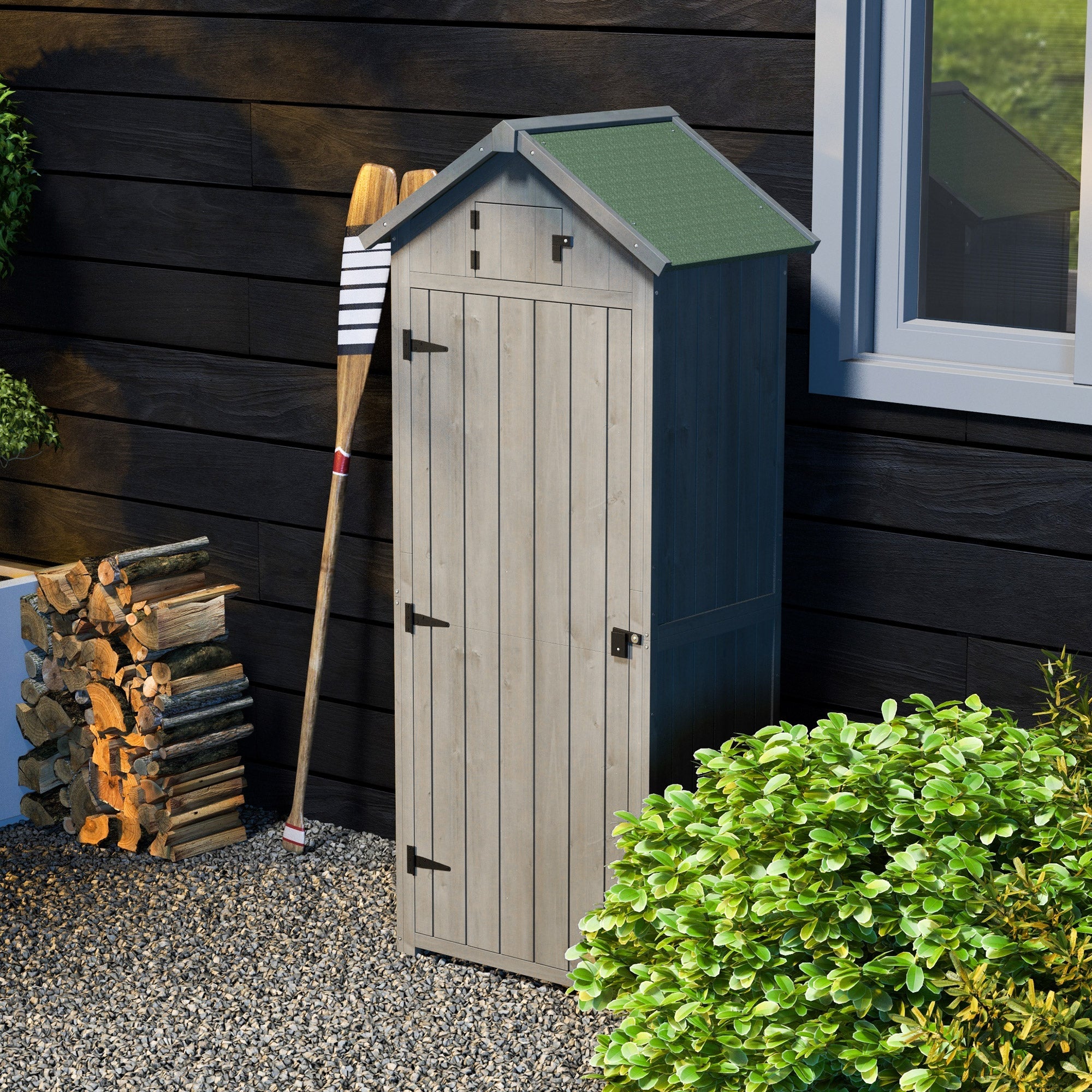 Wooden Garden Shed, Utility Outdoor Small Shed with Lockable Double Doors, Grey