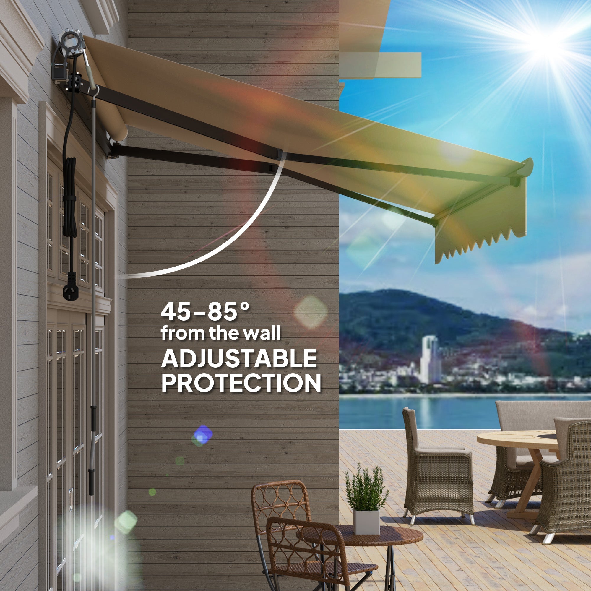 Electric Awning 2.5 x 2m, Remote Control Retractable UV30+ Sun Shade, Aluminium Beige