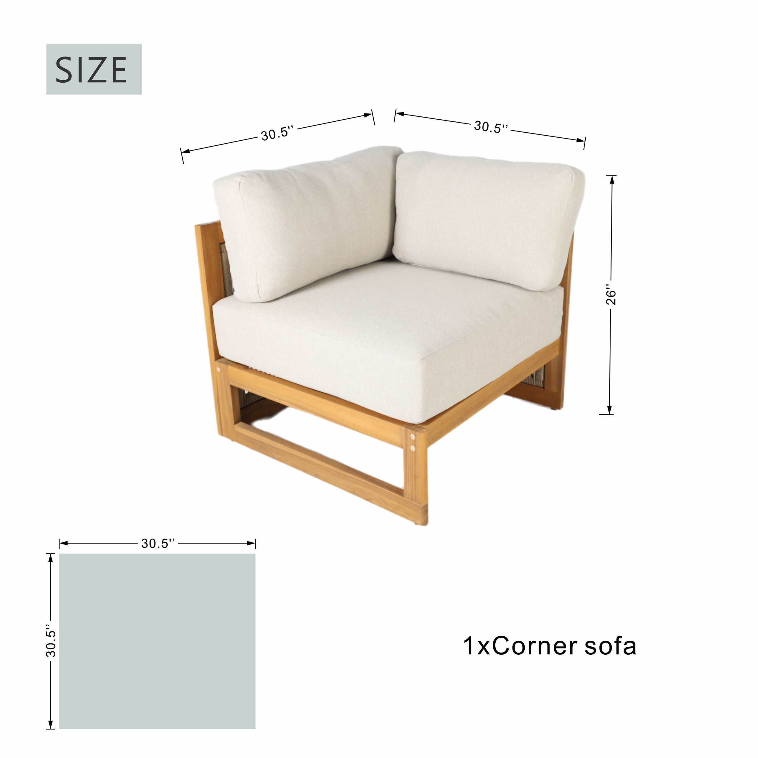 L-Shape 5 seat Solid Acacia Modular Sofa Set with Cushions ¨C Lounge Configuration (PAS-2516-LS+CS+MS+RS)