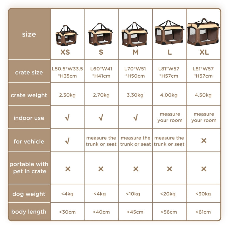 Foldable Pet Carrier 60cm, with Cushion, for Mini Dogs and Cats - Brown