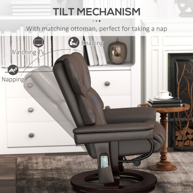 Massage Recliner Chair with Footstool, Adjustable Backrest, Swivel, Brown