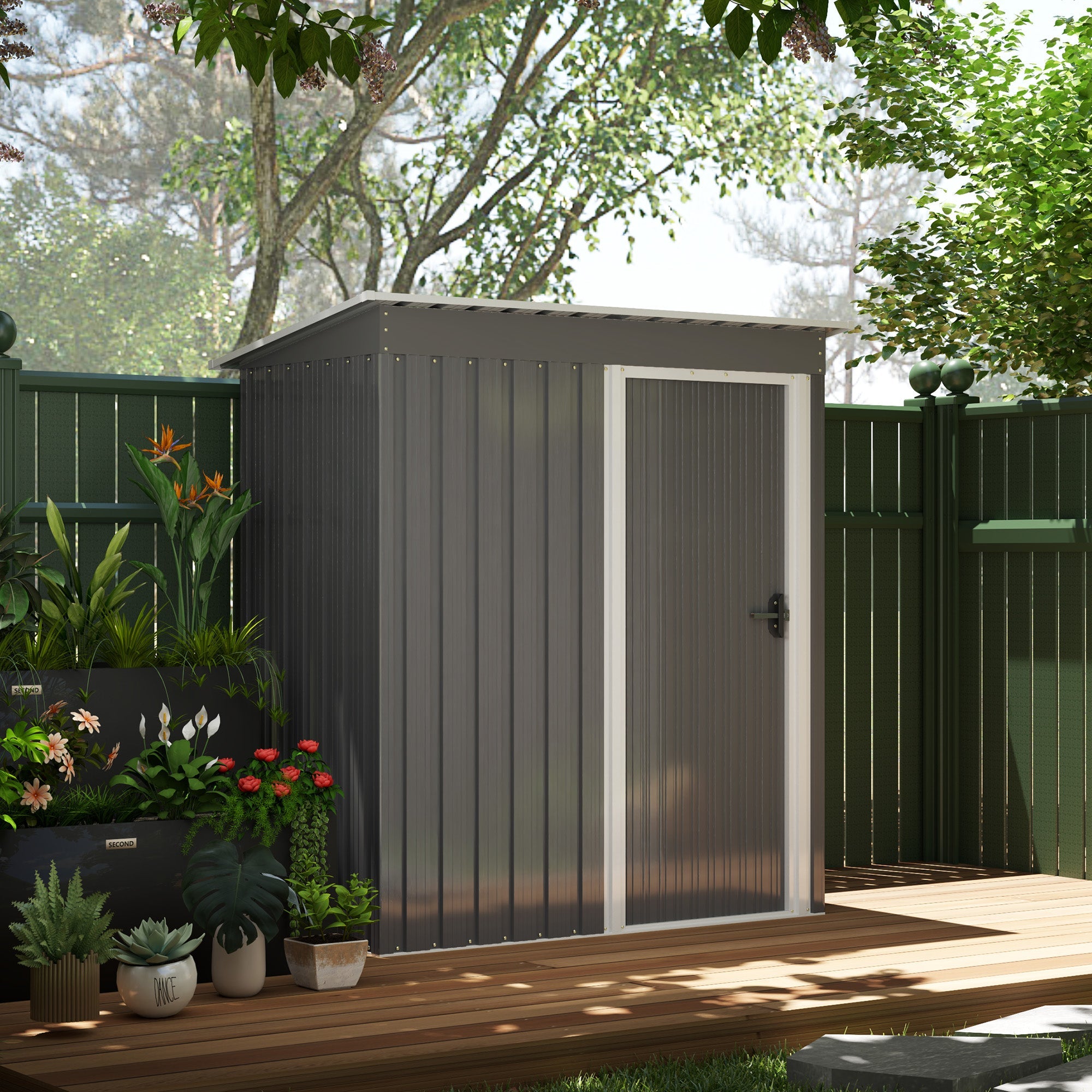 Garden Storage Shed 5 x 3ft, Sliding Door Sloped Roof, Light Grey