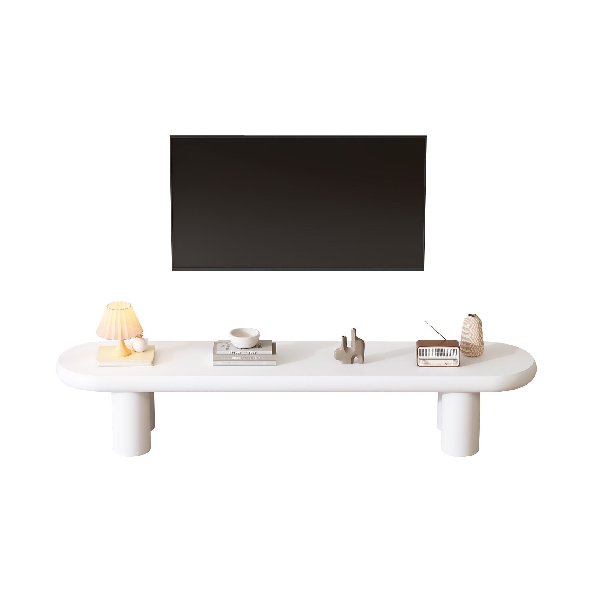 TV Stand Cabinet, White Painted, for TVs up to 70 inch, Wooden Entertainment Center