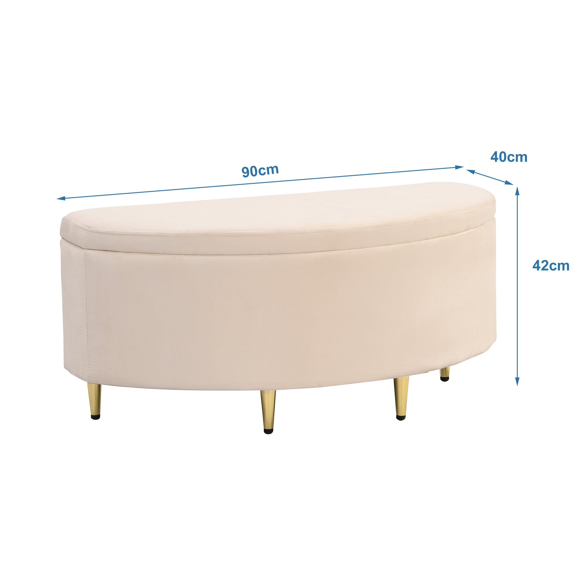 Upholstered Bench with Storage Space, Velvet Storage Box and Metal Legs, Beige