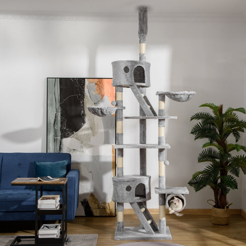 Floor to Ceiling Cat Tree for Indoor Cats, Adjustable Height - Light Grey