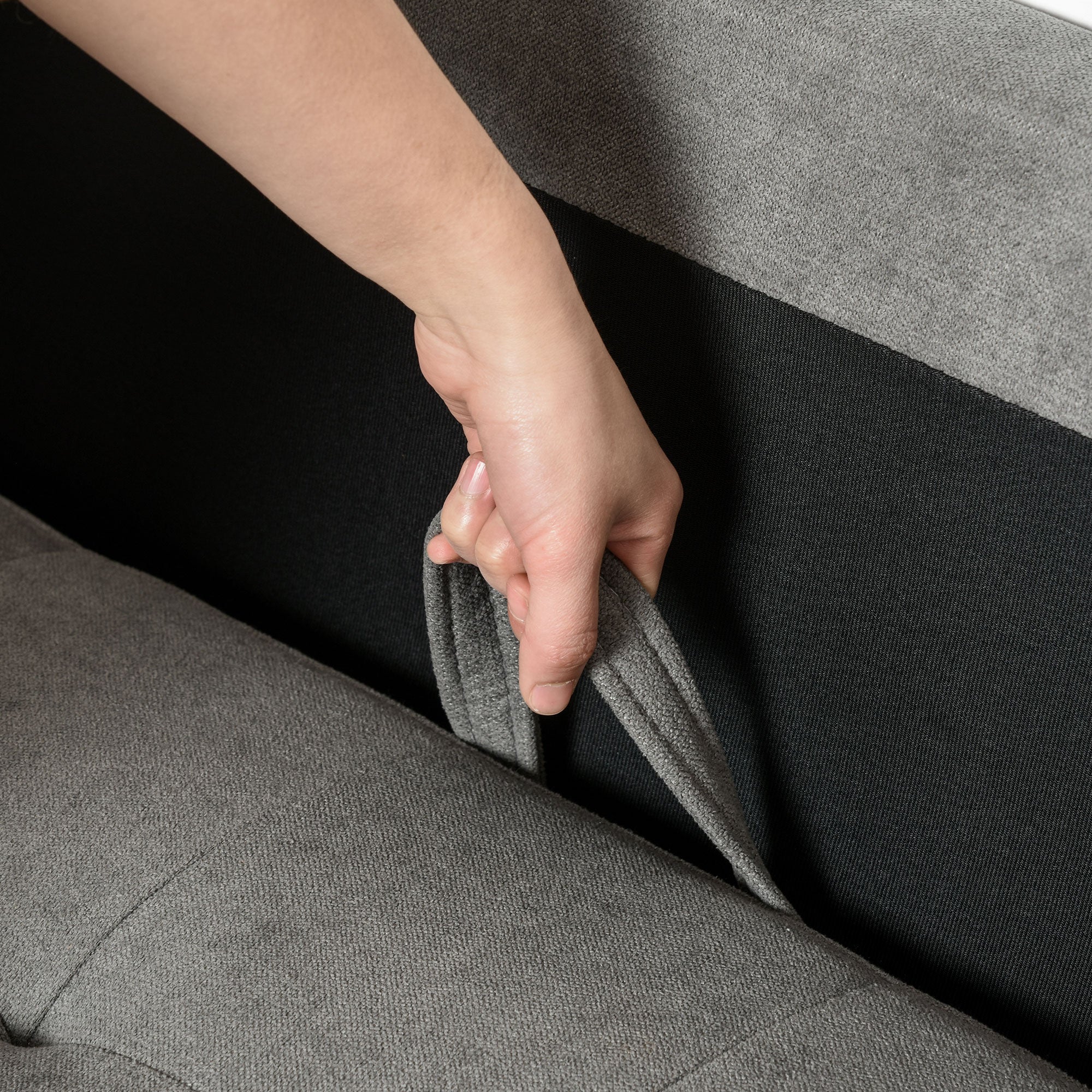 Modern 3 Seater Sofa, Hidden Storage Couch with Wood Legs, Grey Cotton