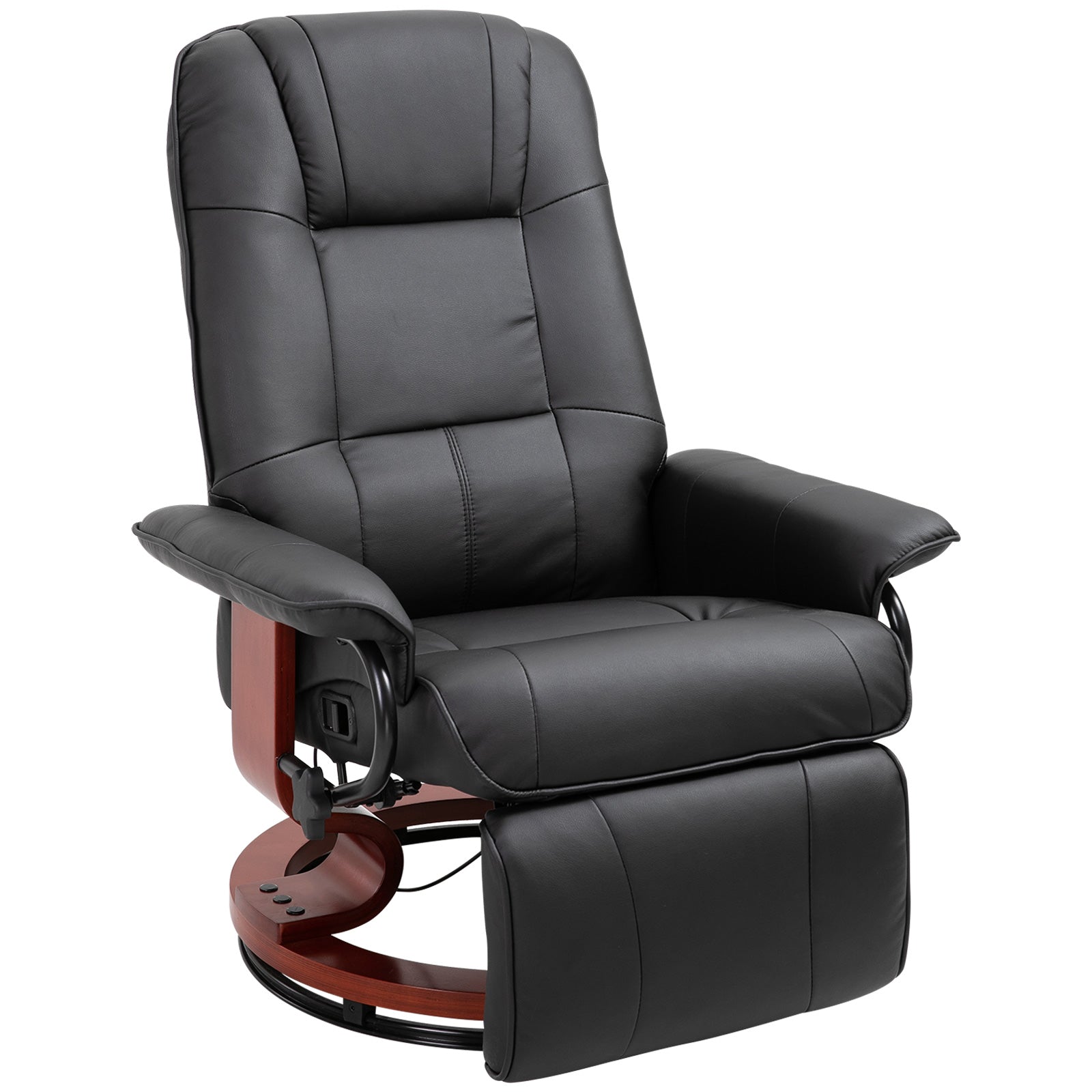 Swivel Recliner Chair with Footstool, Manual Recliner Armchair, Faux Leather, Black
