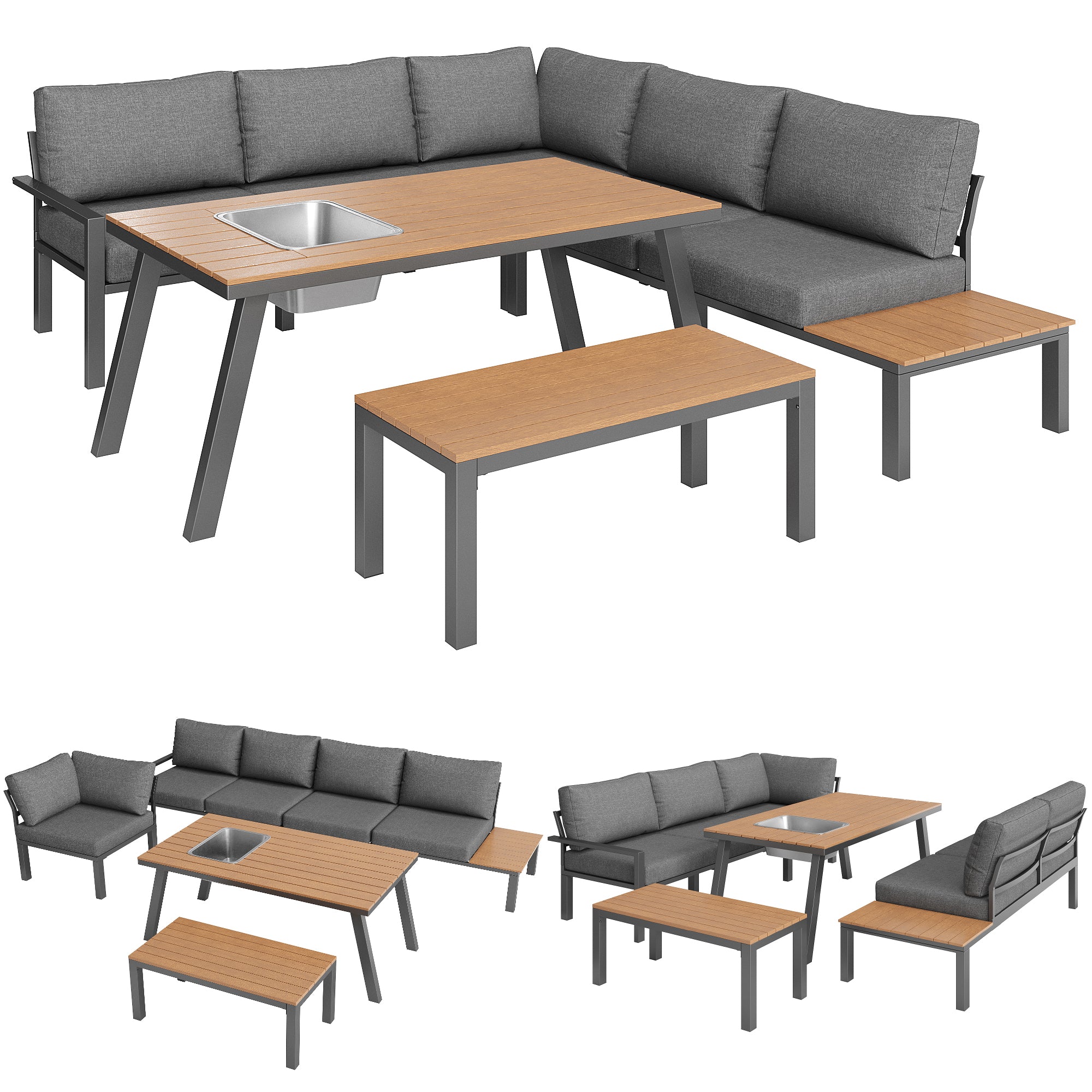 6 to 7 Seater Outdoor Garden Lounge Set – All Weather Modern Seating with Ice Bucket Table