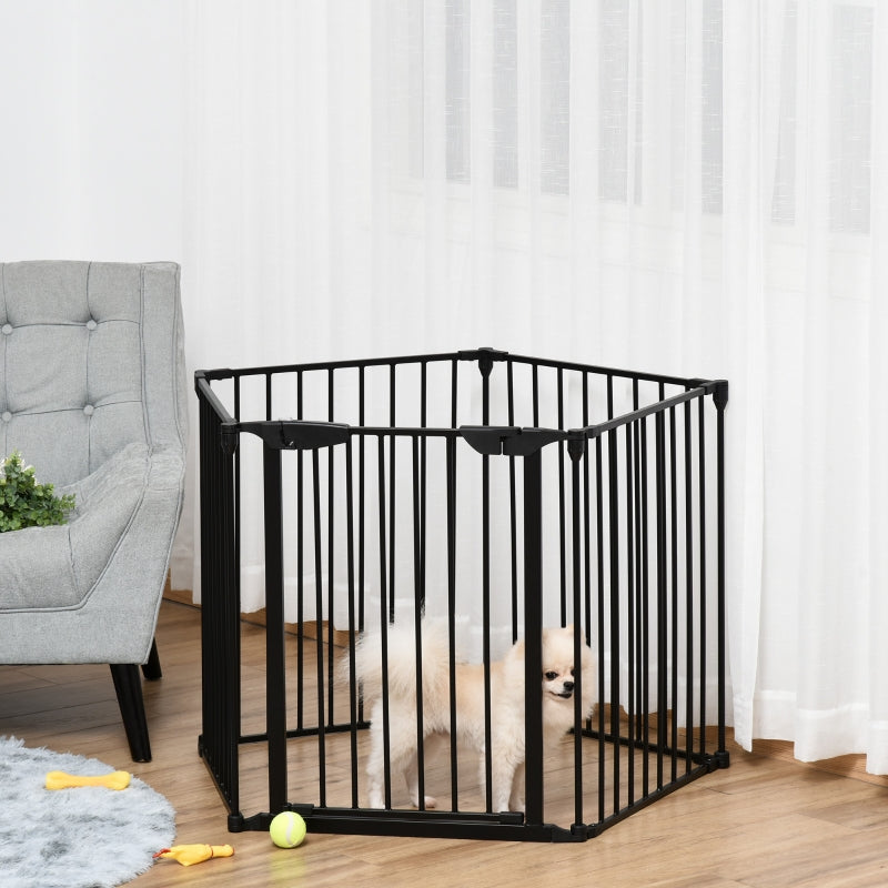 Pet Playpen Metal Fence with Walk Through Door - Black