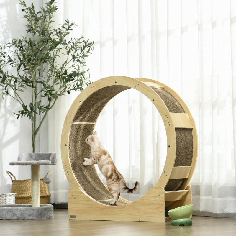 Cat Wheel, with Brake and Scratching Pads - Oak Tone