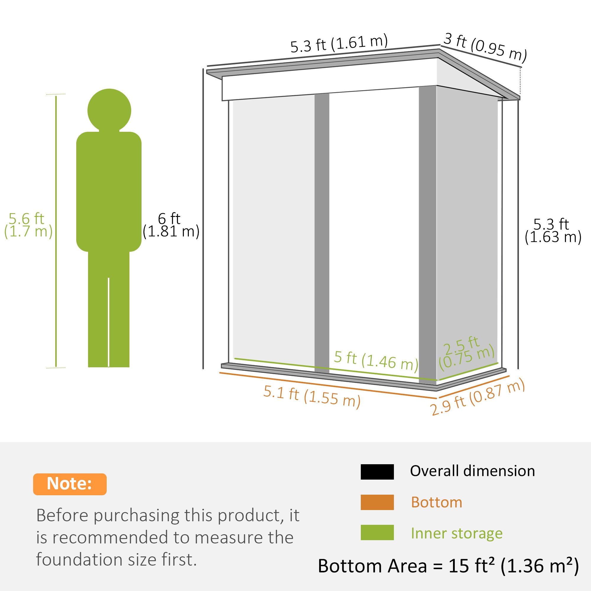 5 x 3ft Storage Shed with Lock - Brown Corrugated Steel
