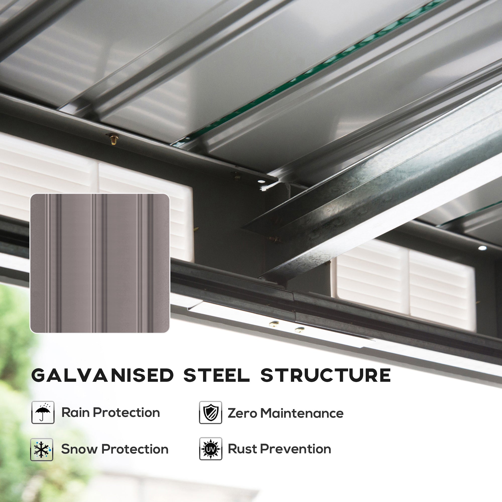 Corrugated Garden Metal Storage Shed Outdoor Equipment Tool Box - Light Grey