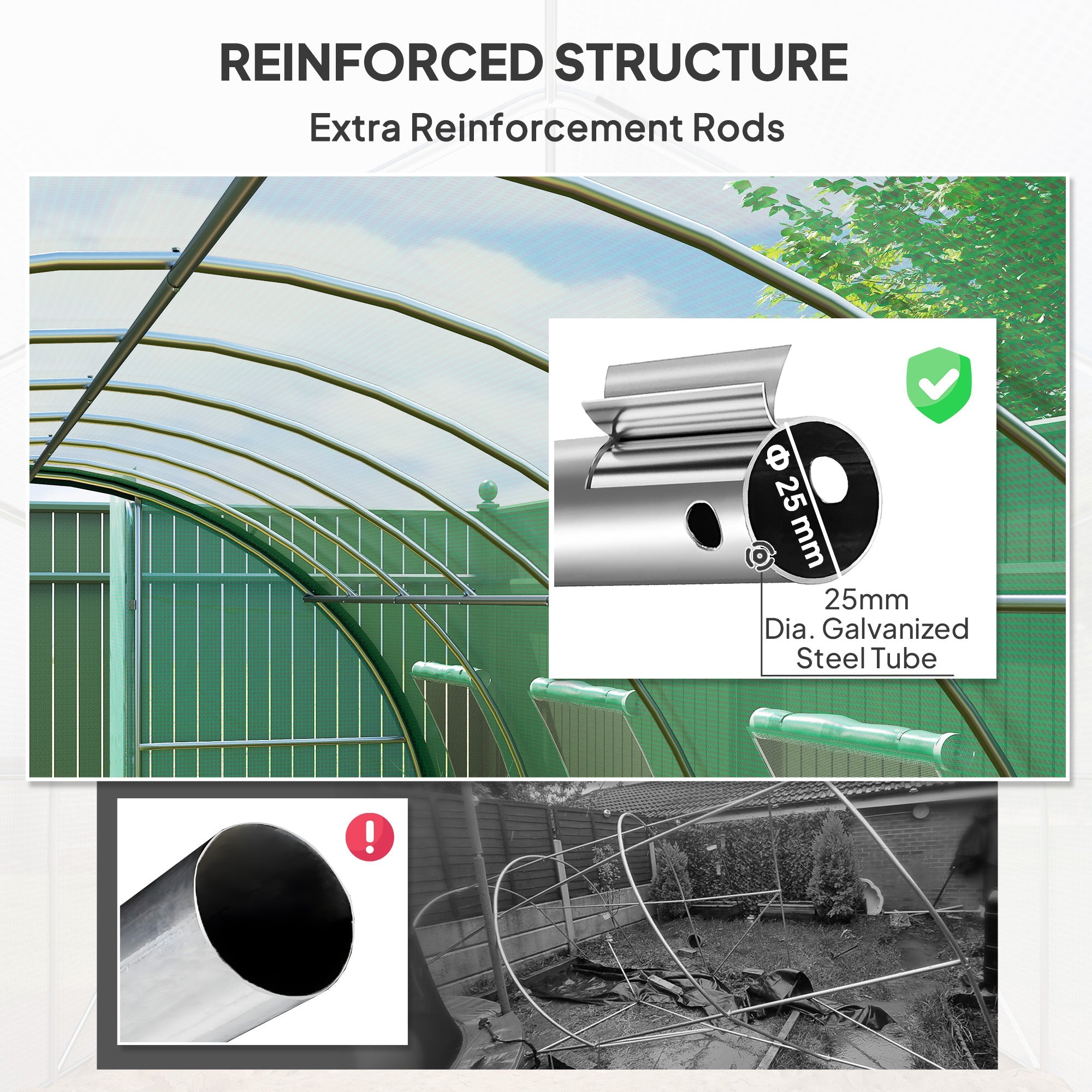 Polyethylene Walk-in Polytunnel Greenhouse, Upgraded Structure, 6 x 3(m), Green