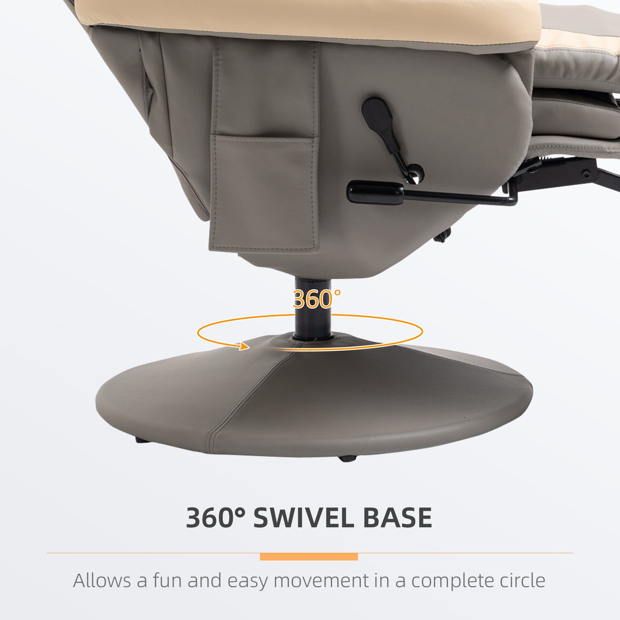 Manual Recliner Armchair with Adjustable Leg Rest, 135¡ã Reclining, 360¡ã Swivel, Grey PU Leather