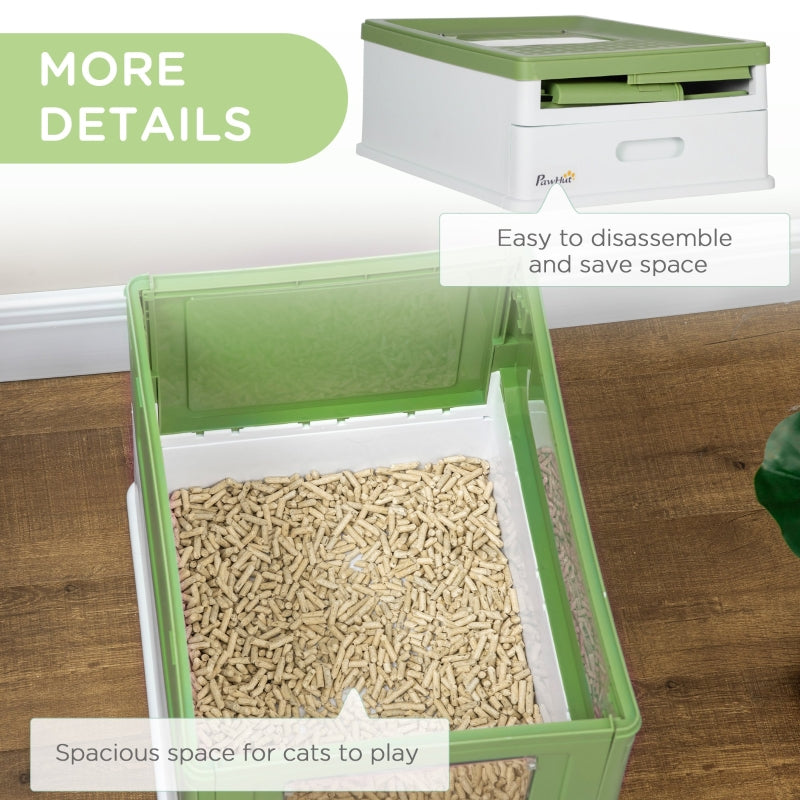Hooded Cat Litter Box, Portable, with Scoop, Front Entry - Light Green