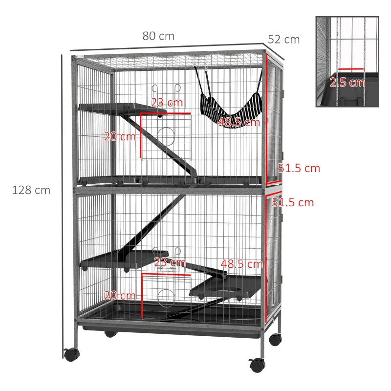 Small Animal Cage, Wheels Hammock Removable Tray, Grey