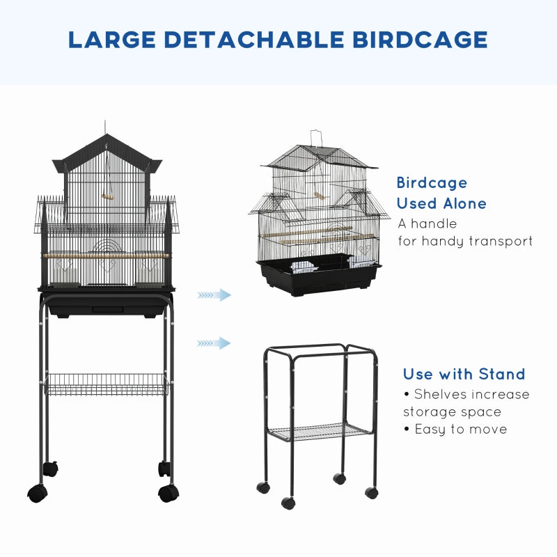Metal Bird Cage with Plastic Swing, Perch, Food Container, Tray, Handle