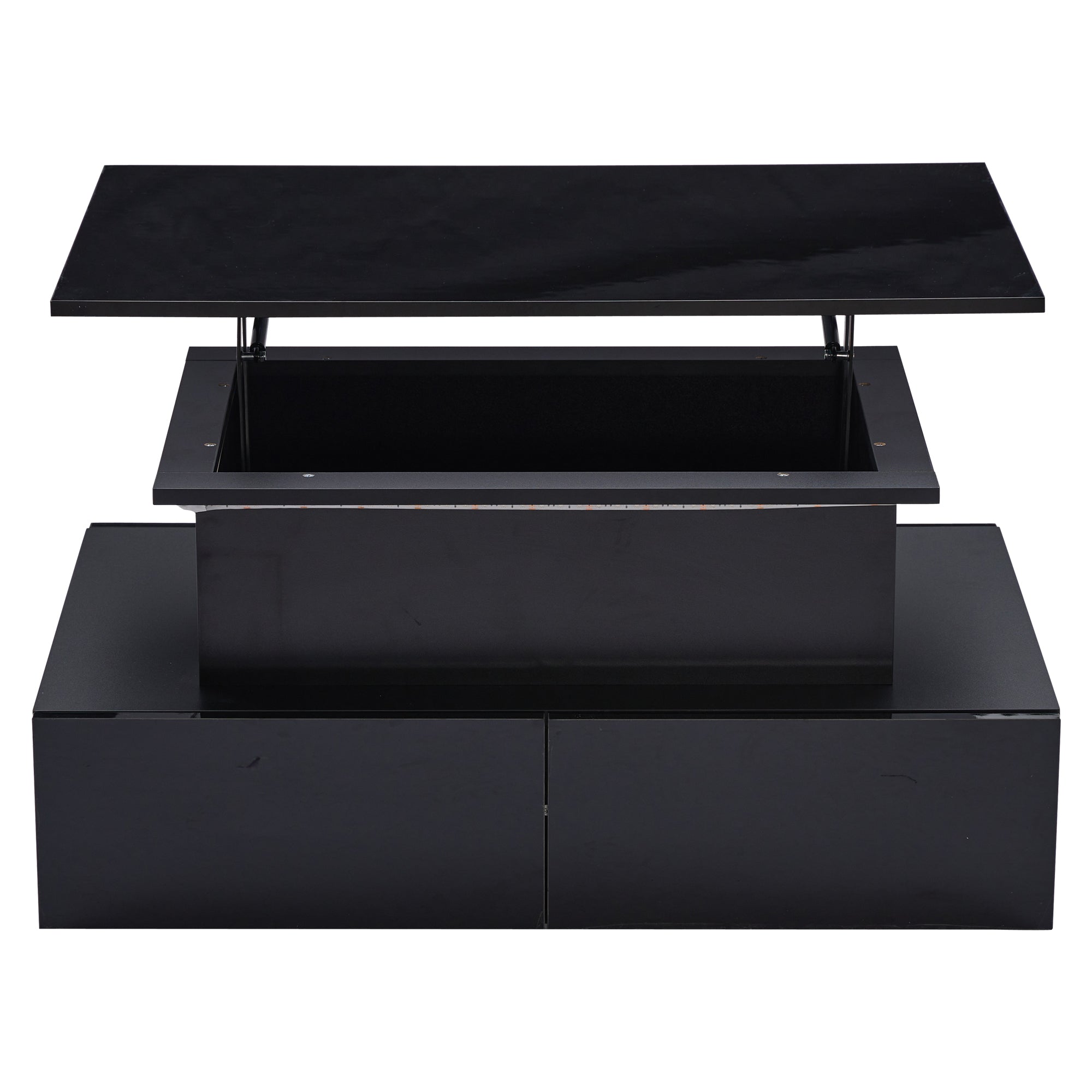 LED High Gloss Coffee Table, 4 Drawers, Lift Top, Storage, Rectangular, Black