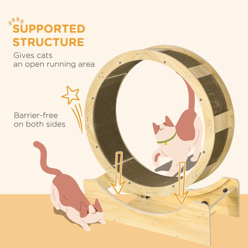 Cat Wheel, with Brake and Scratching Pads - Oak Tone