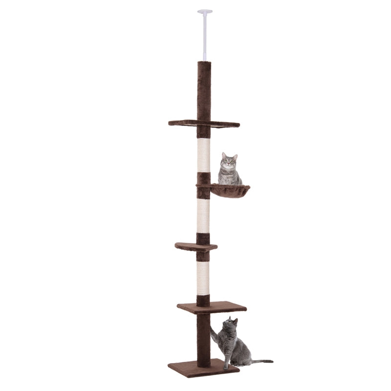 Cat Tree for Indoor Cats, 5-Tier Tower Climbing Activity Center Scratching Post Adjustable Height, Brown