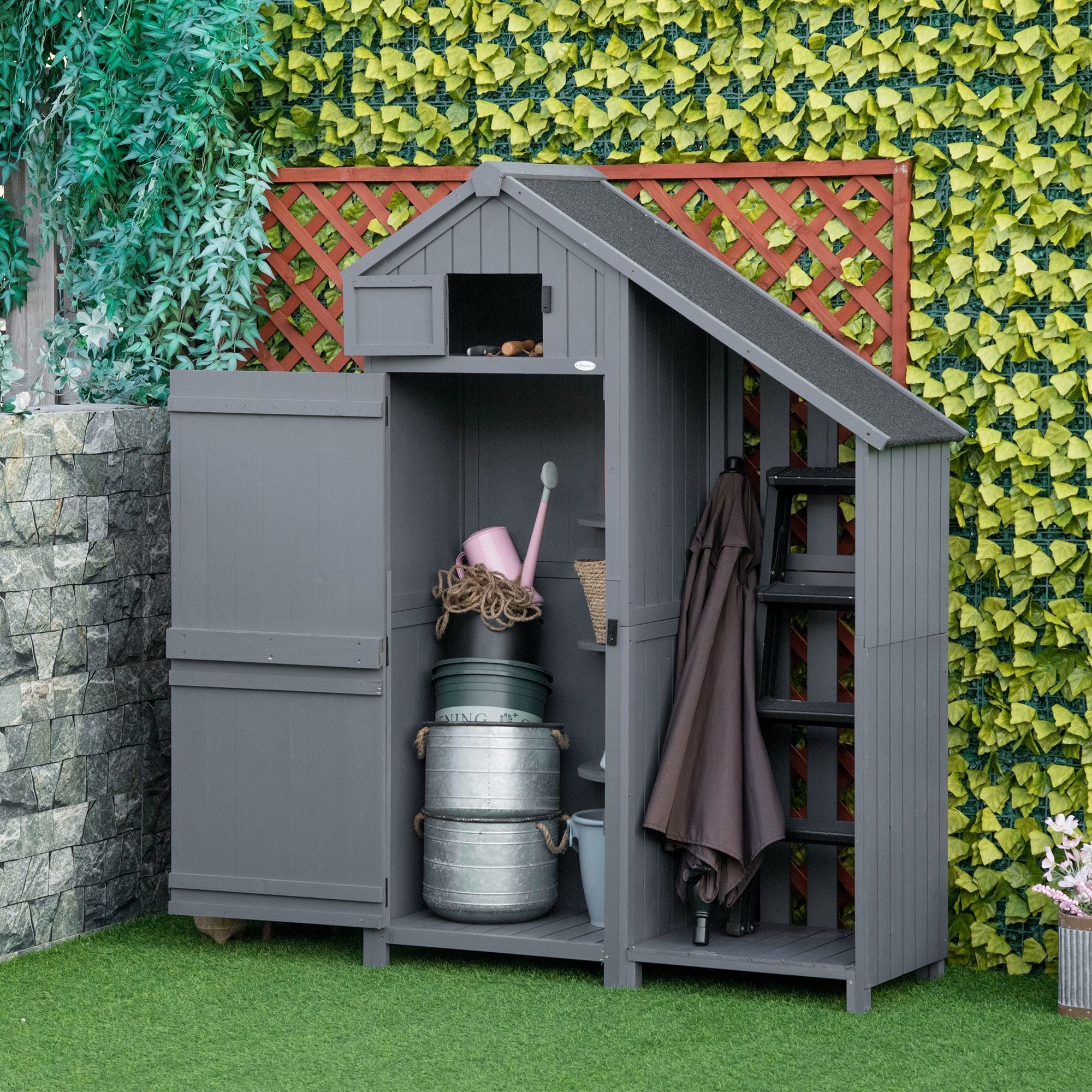 Garden Outdoor Storage Shed with 3 Shelves and Tilt Roof, Grey
