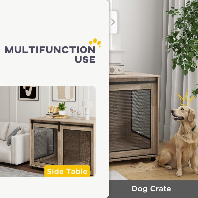 Dog Crate Furniture, Sliding Door for XL Dogs, Brown