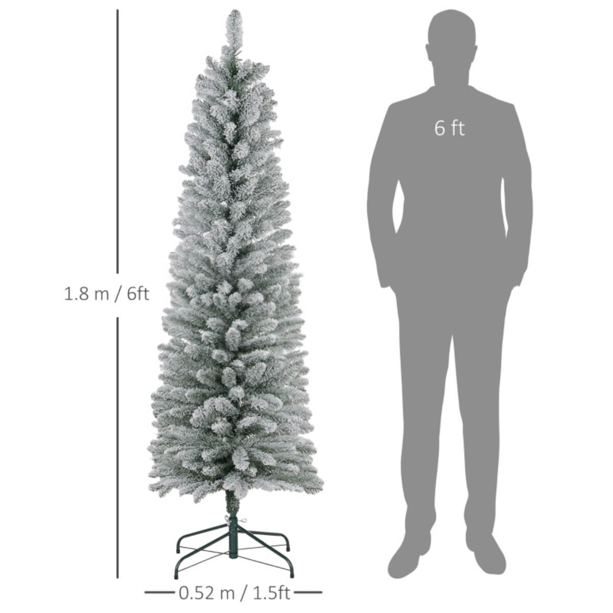 6FT Artificial Snowy Pencil Christmas Tree – Slim White Snow Effect, Space-Saving Holiday Décor