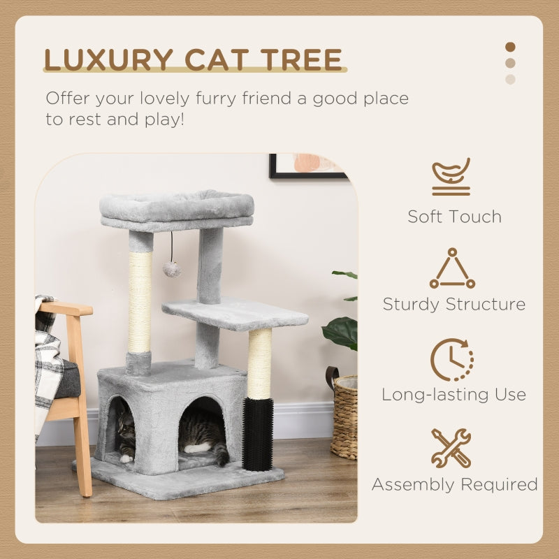 Cat Tree Climbing Tower Scratch Post Activity Center with Massage Toy Hanging Ball Bed Condo Perch, Grey
