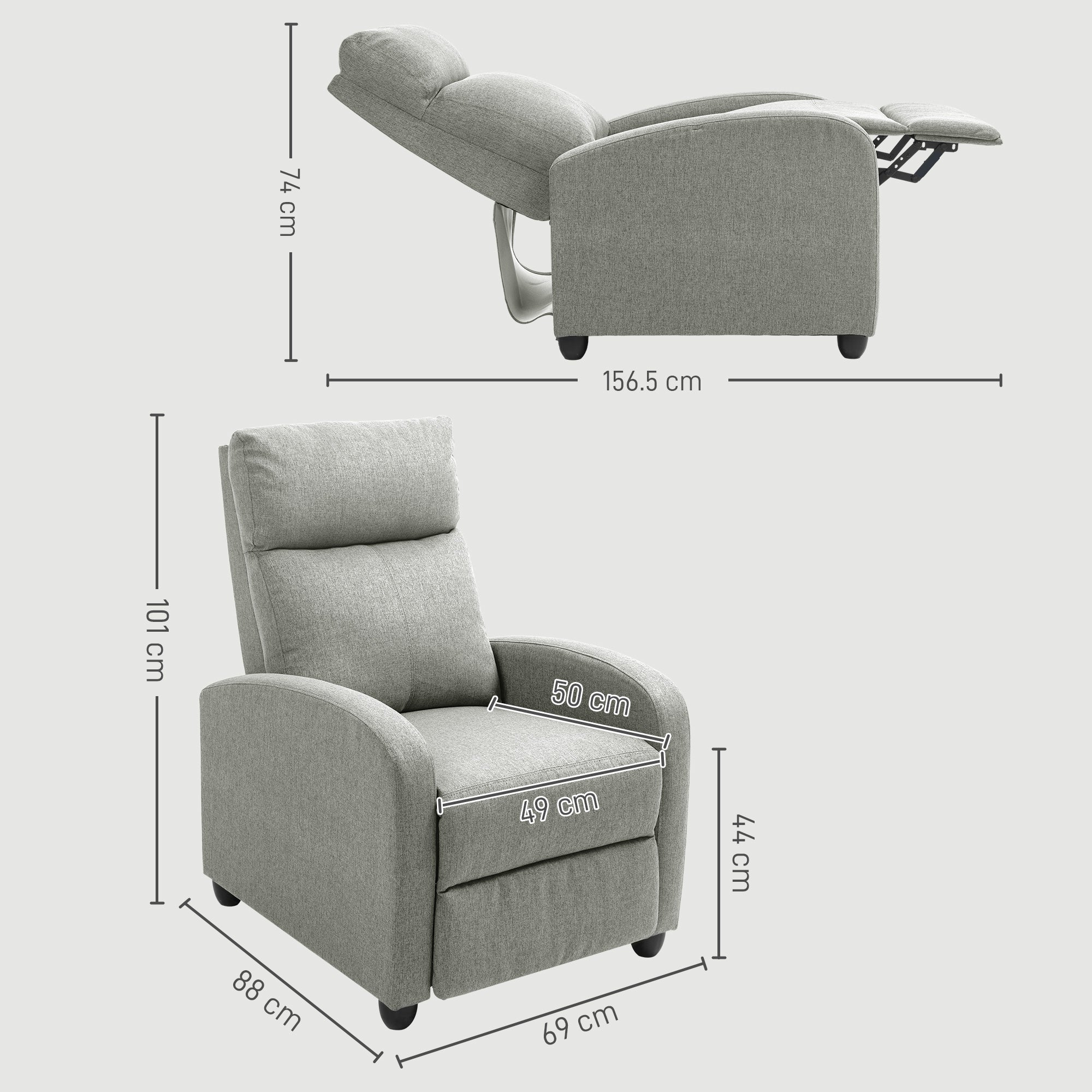 Recliner Armchair with Footrest, 135¡ã Push Back - Grey