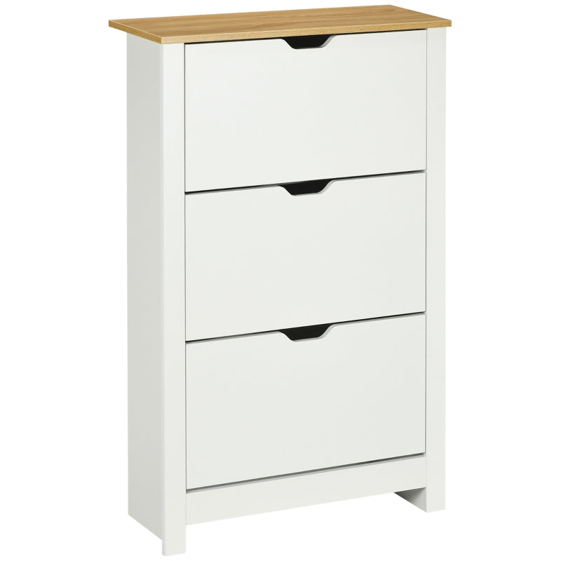 Slim Shoe Cabinet with 3 Flip Drawers, Adjustable Shelves for 18 Pairs, White