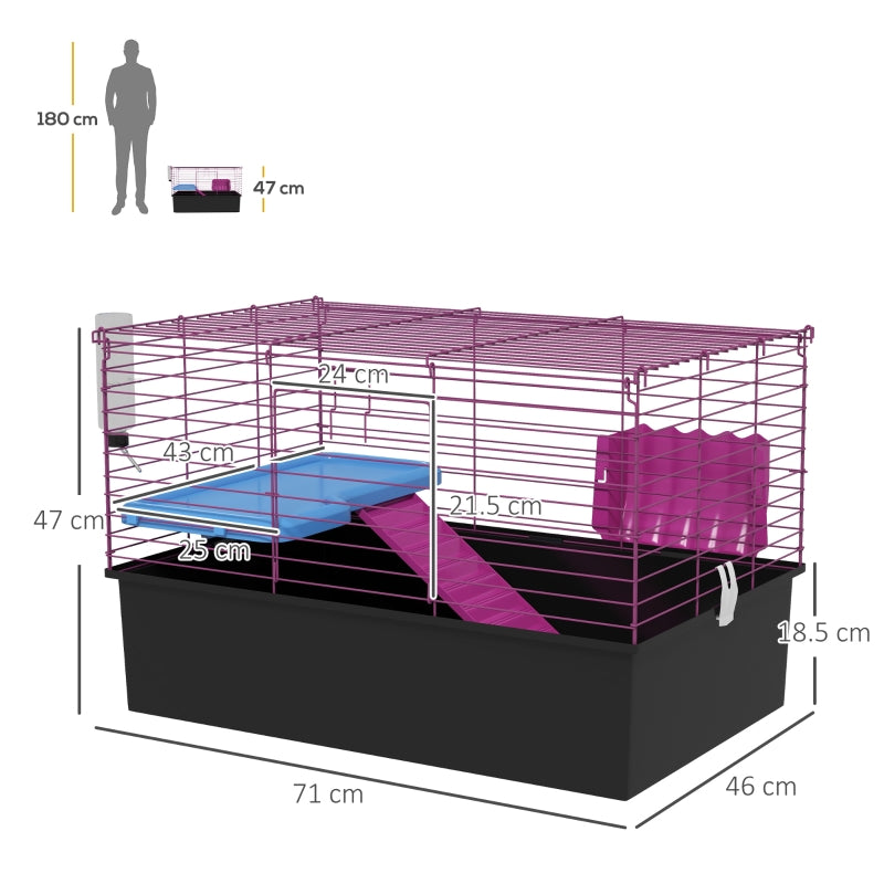 Small Animal Cage, Pet Playhouse with Platform and Ramp, 71 x 46 x 47cm