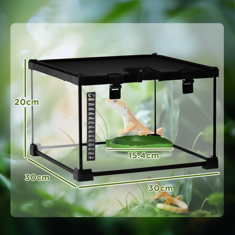 Glass Reptile Terrarium Breeding Tank Vivarium Habitats with Thermometer - Small