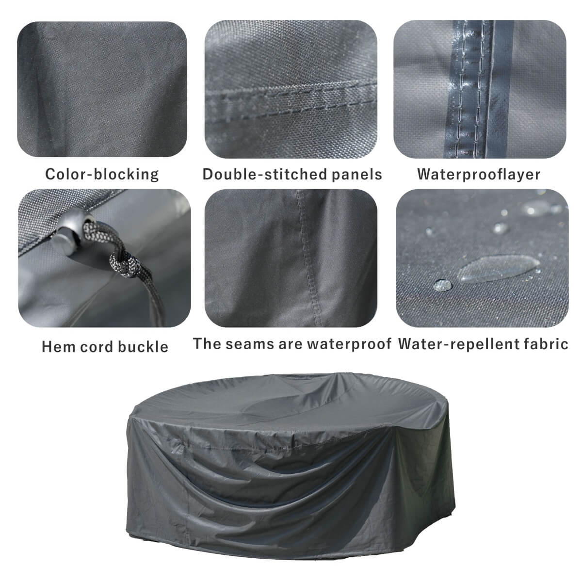 Waterproof Round Outdoor Furniture Cover RC-28R – Heavy Duty, All-Season Protection (Ø235 × 70 cm)