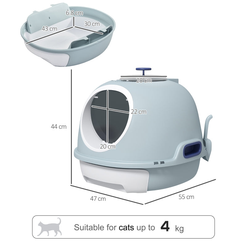 Cat Litter Box Toilet with Litter Scoop, Enclosed Drawer, Front/Top Entry, Blue