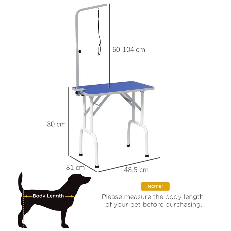 Dog Grooming Table, Foldable Adjustable Fixed Arm Rubber Top, Blue