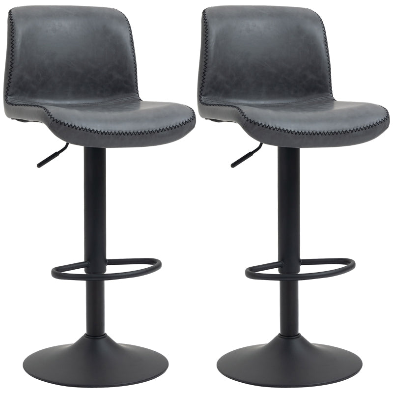 Bar Stool, Adjustable Height Swivel Seat with Footrest, Dark Grey PU Leather (Set of 2)