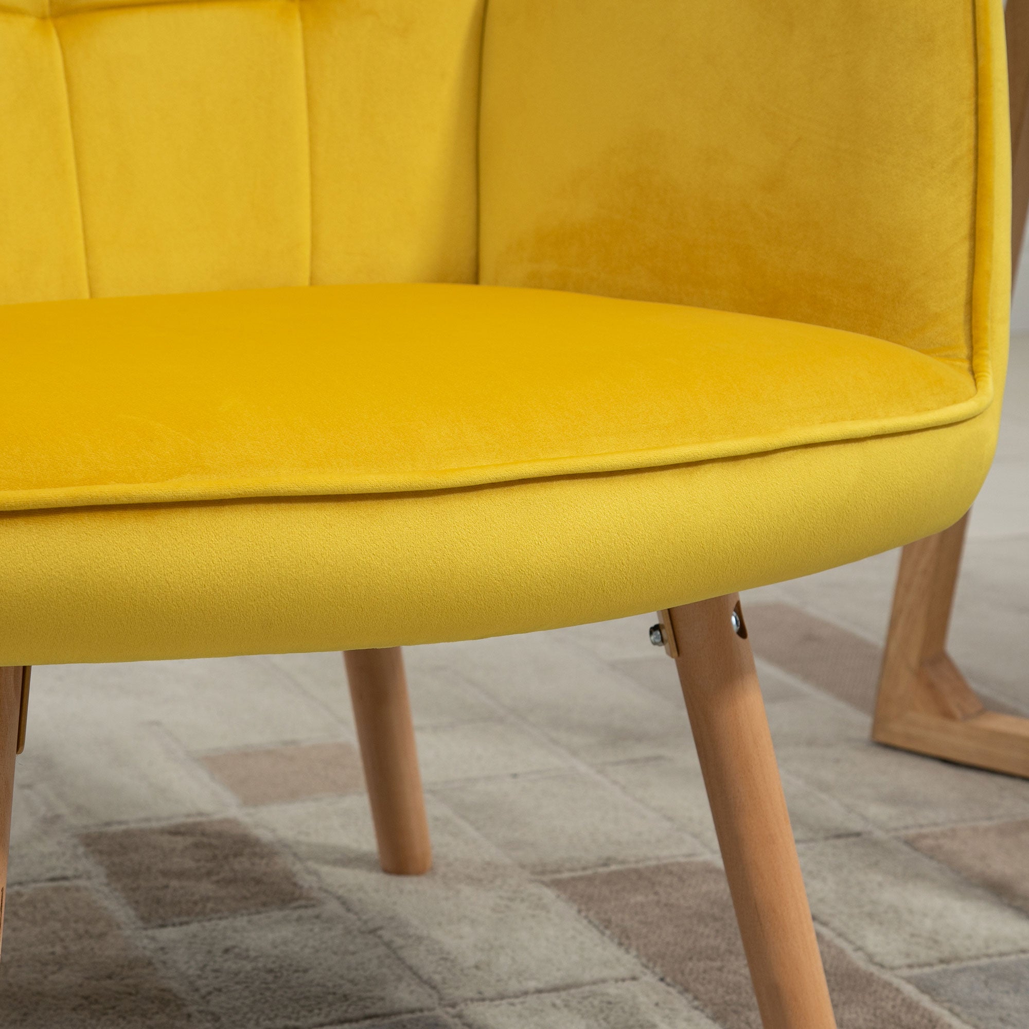 Modern Accent Chair, Tufted Wingback Armchair with Wood Legs, Yellow Velvet