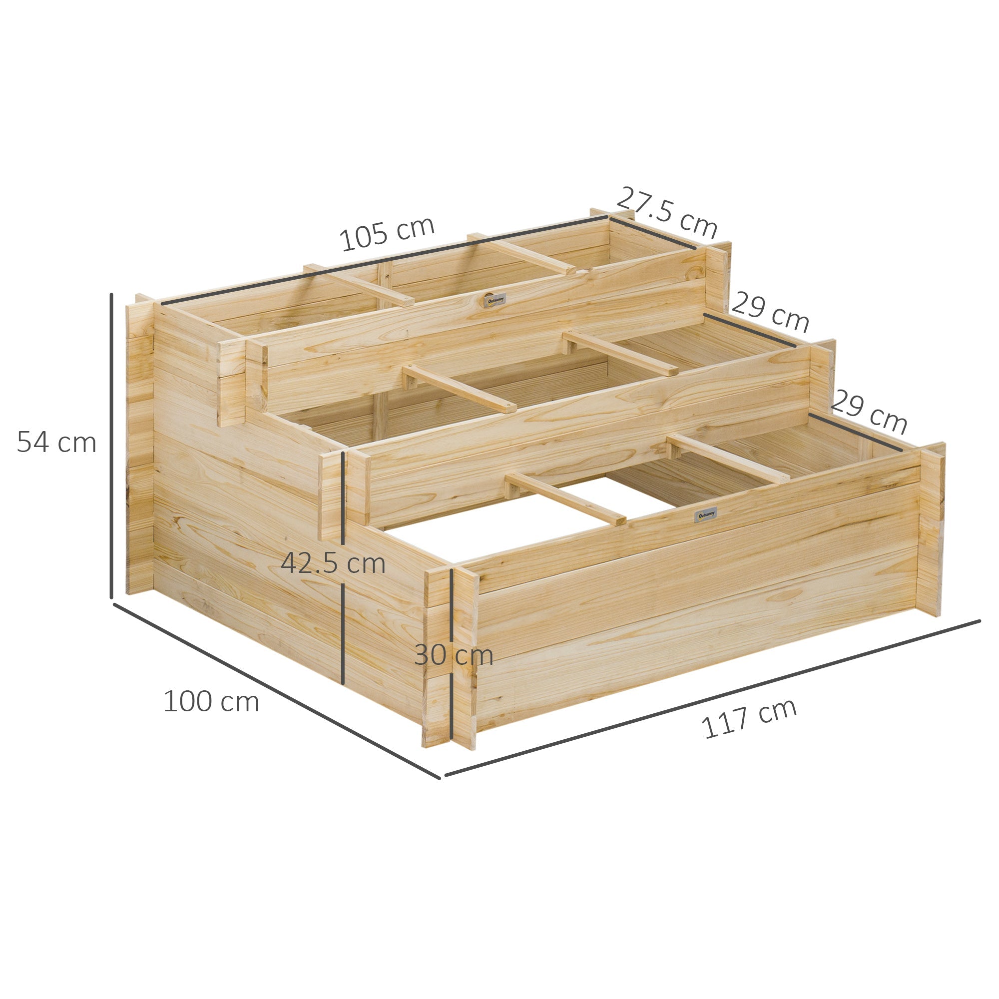 3 Tier Raised Garden Bed 376L Elevated Planter with 9 Grow Grids Fir Wood