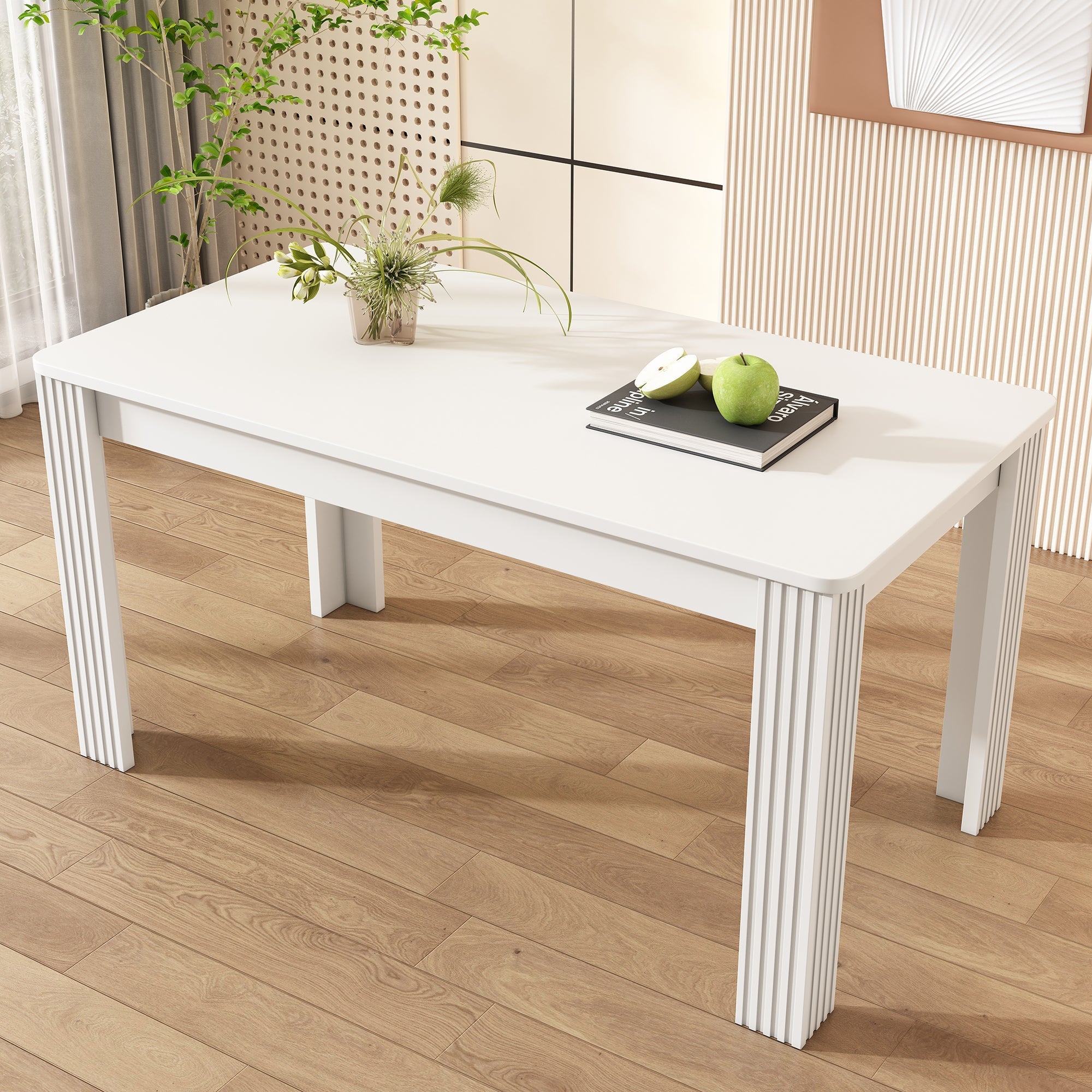 4 Seater Dining Room Table, MDF Wood Rectangle Modern Kitchen Dining Room Furniture Unit, Small Kitchen Table, Coffee Table, Small Table for Home & Cafe, White