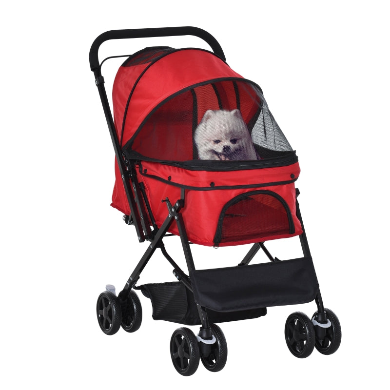 Pet Stroller, Foldable Jogger, Reversible Handle, Red