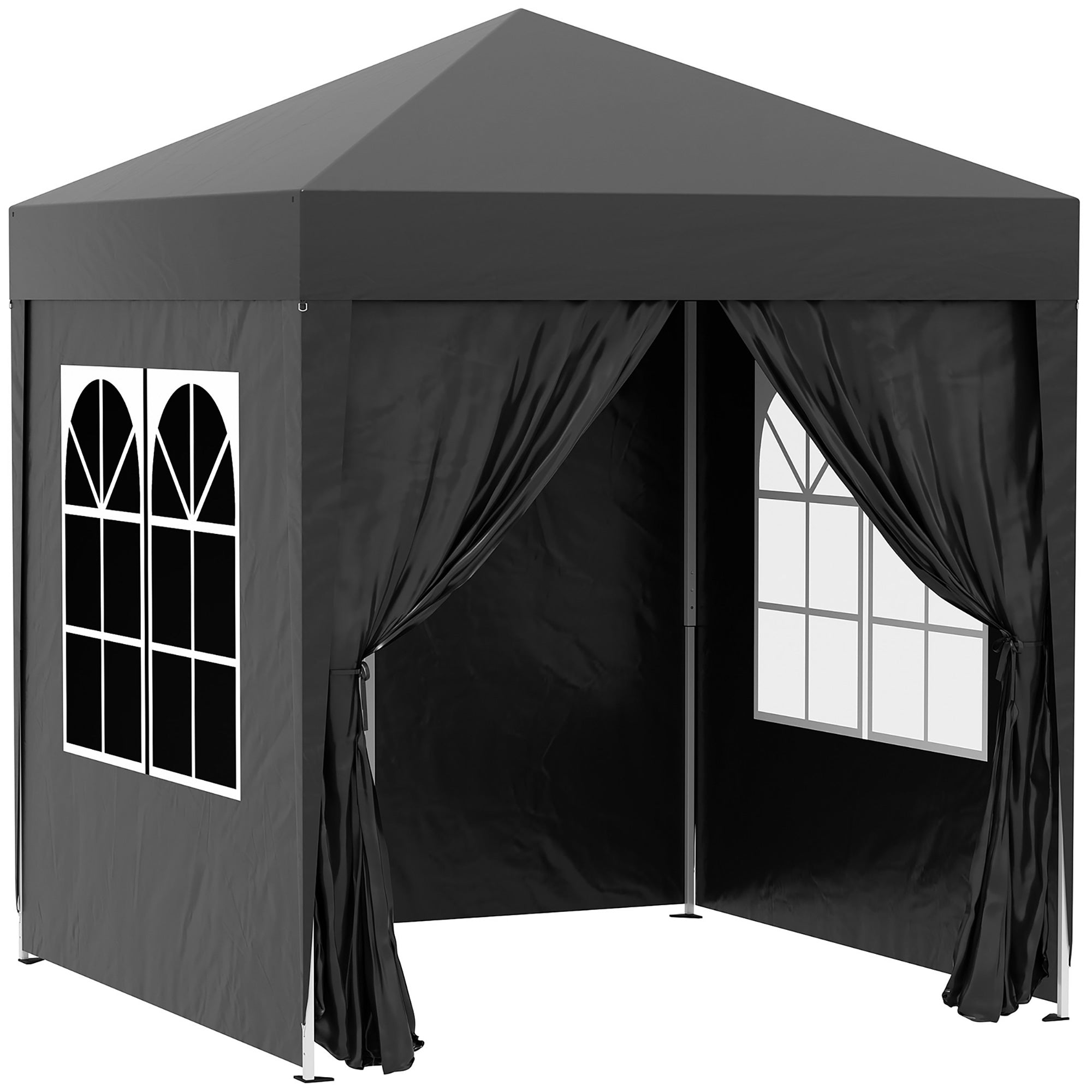 Garden Pop Up Gazebo 2 x 2 m, Water Resistant Awning Canopy with Sidewalls, Windows, Carry Bag, Black