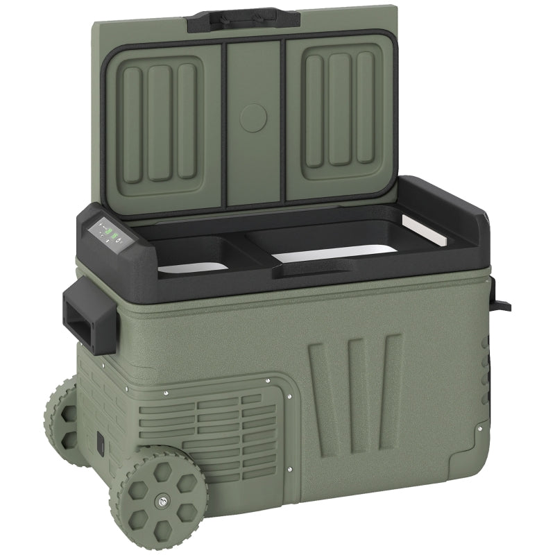 33L Camping Fridge Freezer Dual Zone Portable Car Electric Cool Box with Wheels and LED Light