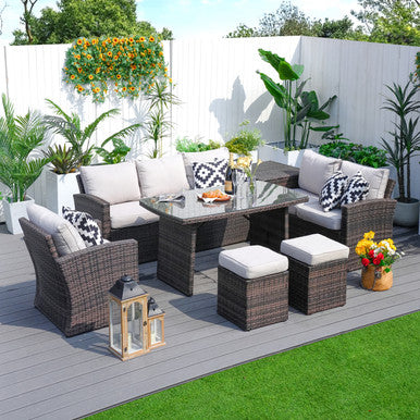 8-Seater  Outdoor Rattan Conversation Set with Storage Box - PAS-1403B