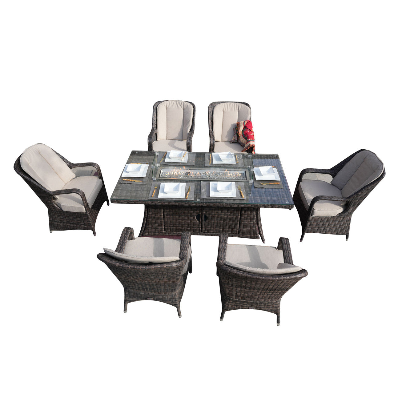 Parma 6-Seat Outdoor Fire Pit Dining Set ¨C Rectangle Fire Pit Table (PAG-1106R)
