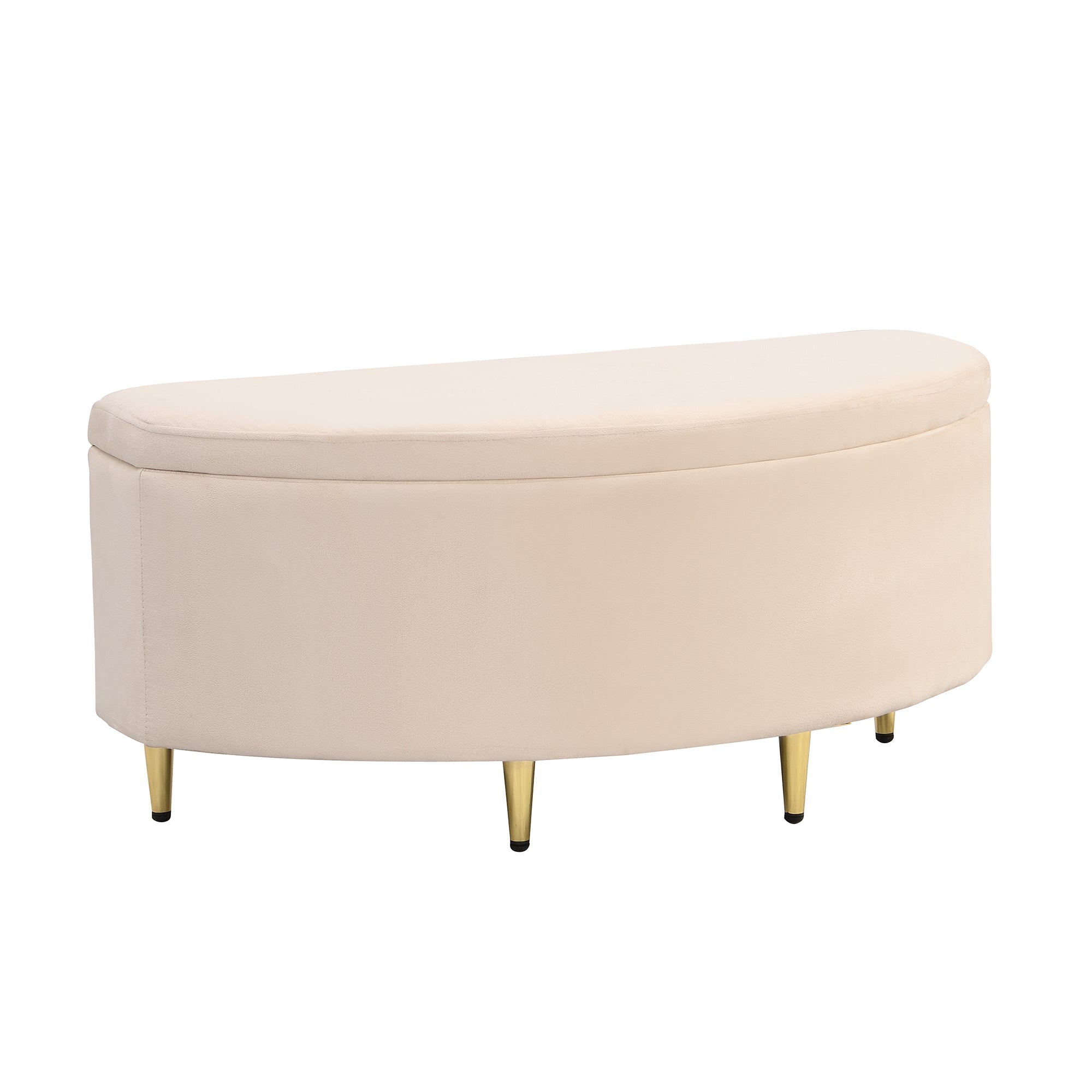 Upholstered Bench with Storage Space, Velvet Storage Box and Metal Legs, Beige
