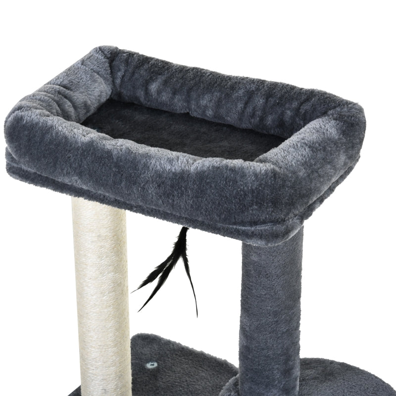 Cat Tree 100cm Cat Tower Condo with Sisal Scratching Posts, Hanging Toys, Perches - Grey