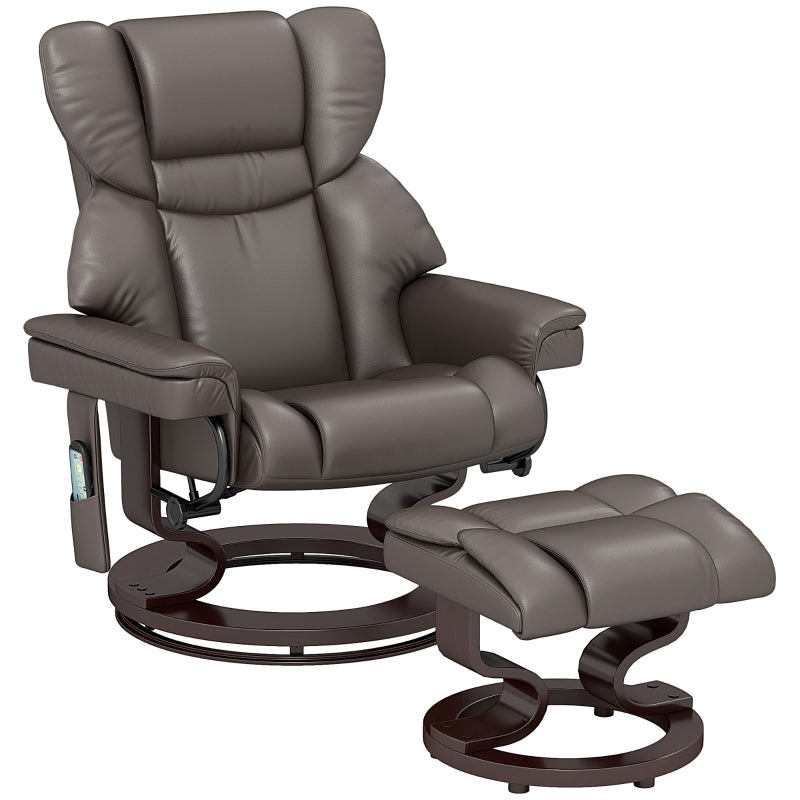 Massage Recliner Chair with Footstool, Adjustable Backrest, Swivel, Brown