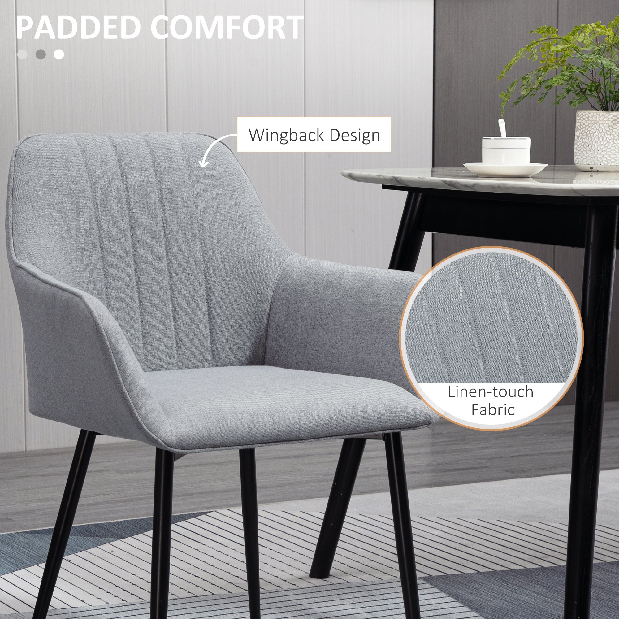 Dining Chairs, Upholstered Accent with Metal Legs, Set of 2, Light Grey Linen Fabric